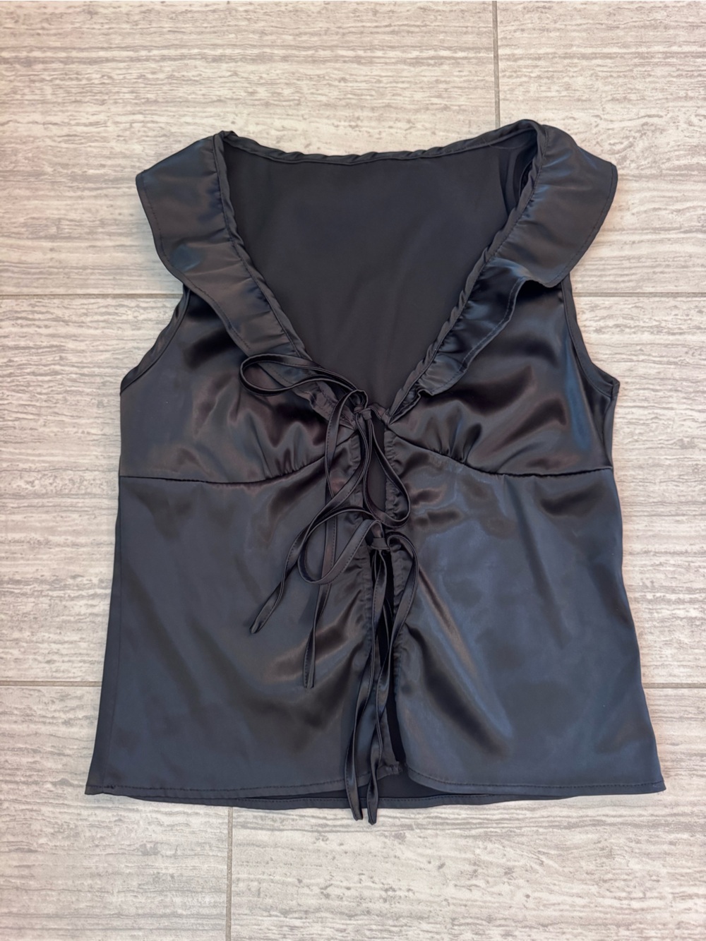 Black Satin Lace-Up Bodysuit
